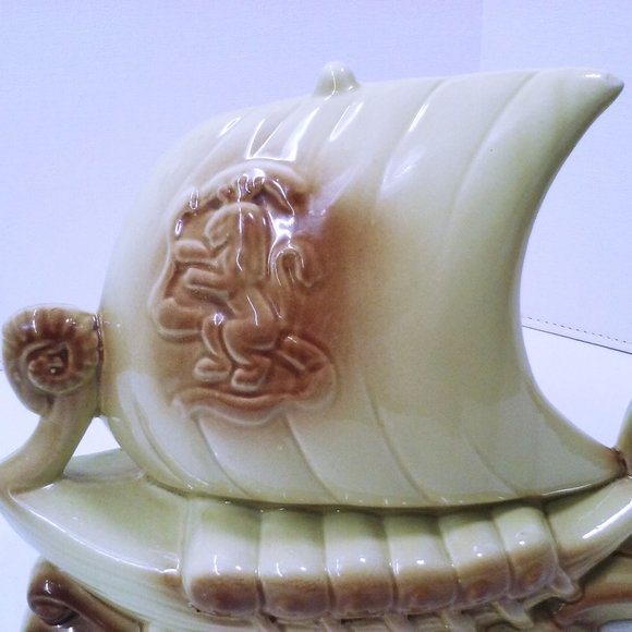 Vintage 50s Ceramic Ship TV Lamp Viking Drakkar Nautical Sail Oars Clean Works! - Picture 2 of 9